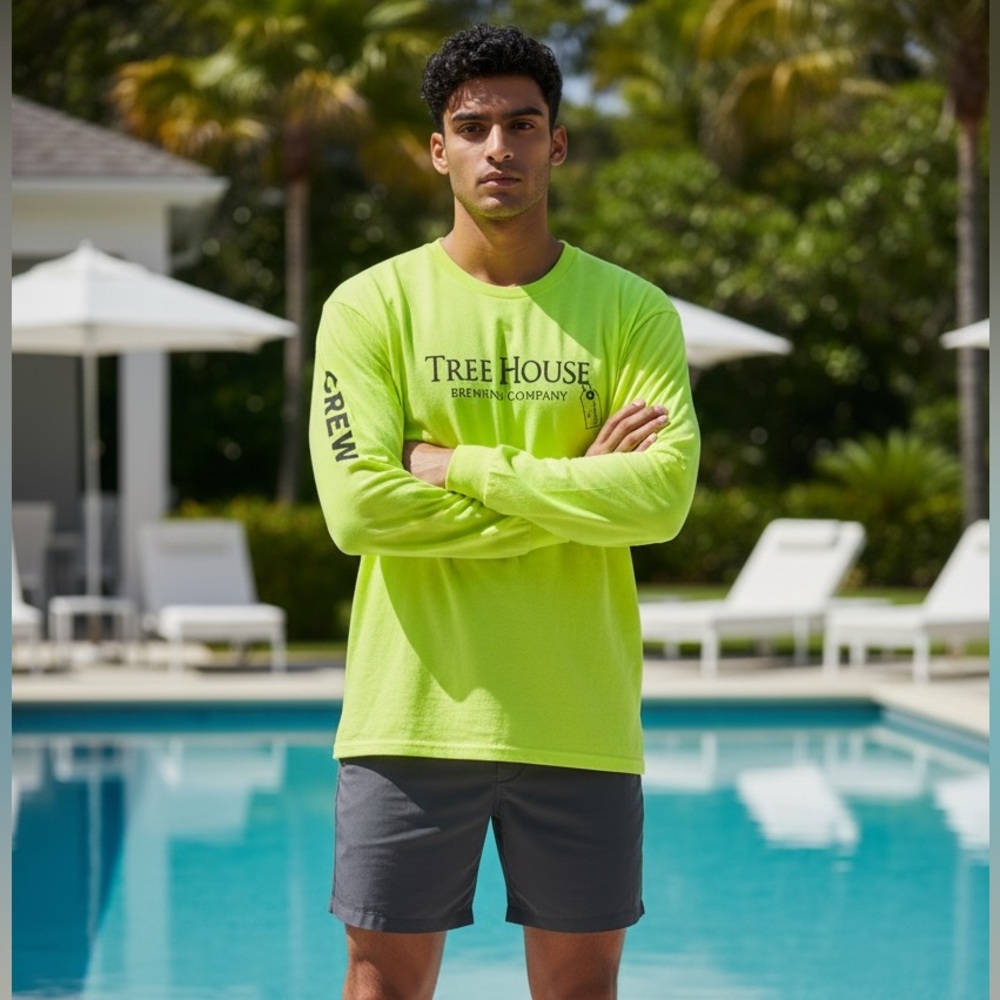 Treehouse Brewing Neon Green Long Sleeve Crew Shirt- Size 2XL